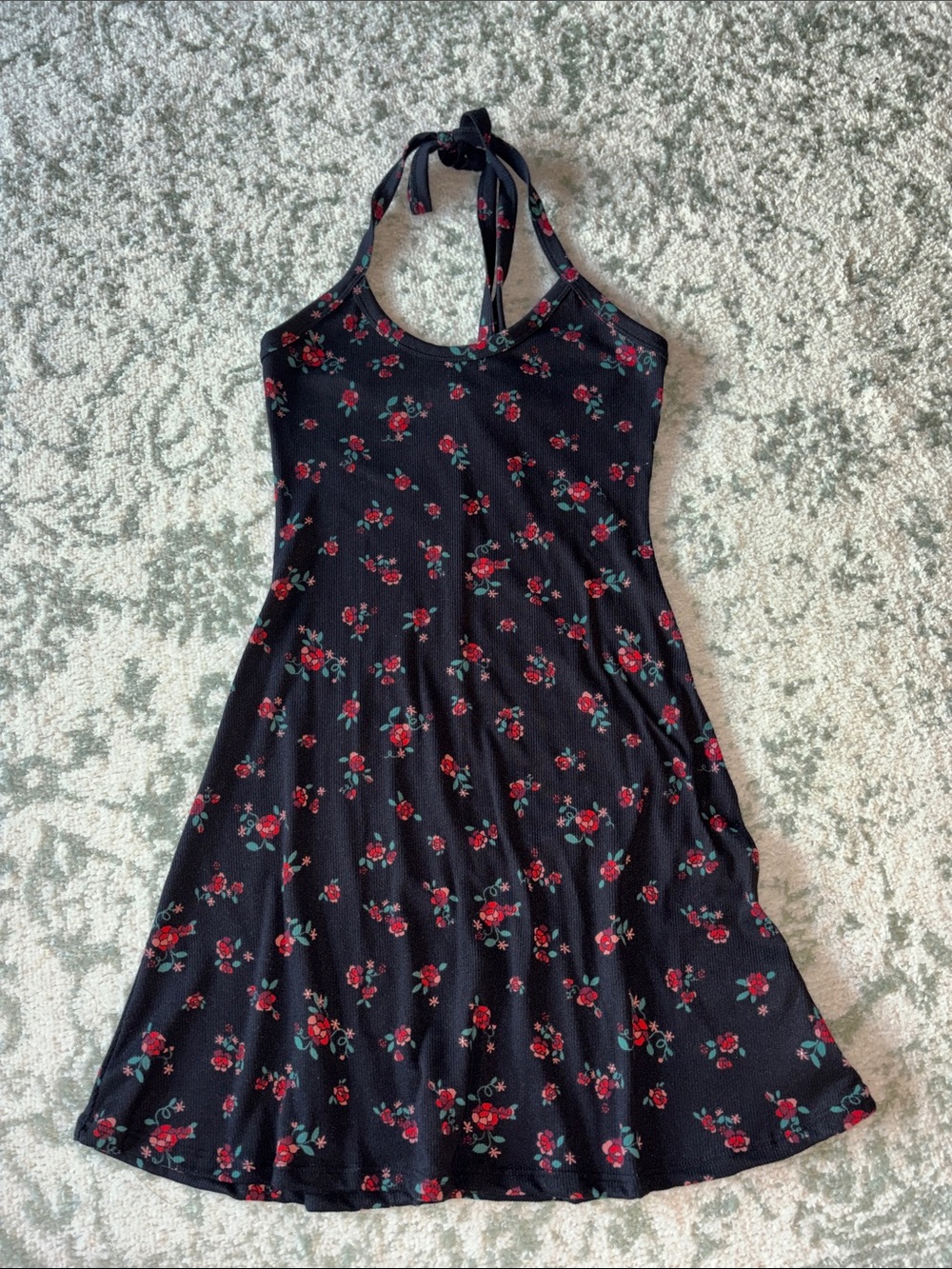 See You Monday Black Floral Halter Mini Dress